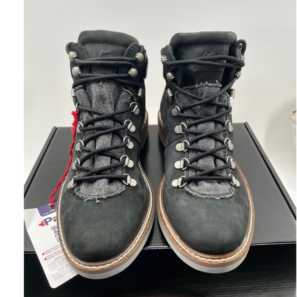 Pajar Canada Mens Black Leather Hiking Boots Lace Up Made in Portugal Size 7.5-8